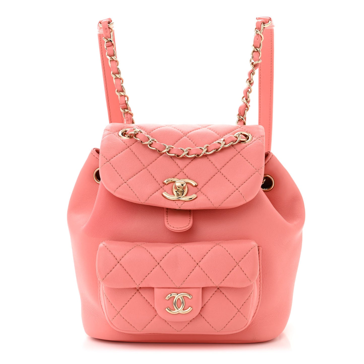 Lambskin Quilted Small Duma Drawstring Backpack Pink