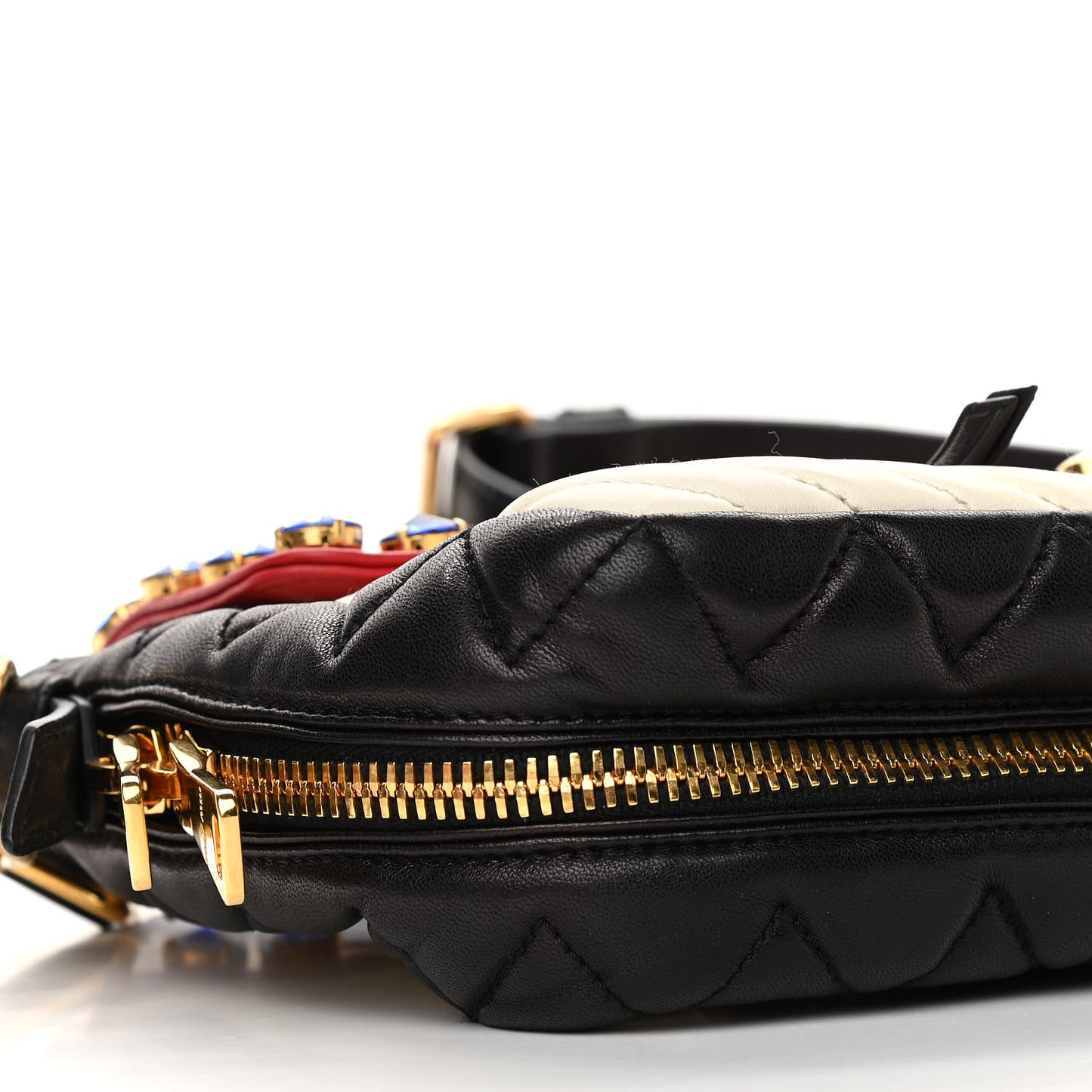 Nappa Matelasse Biker Shoulder Bag Red White Black