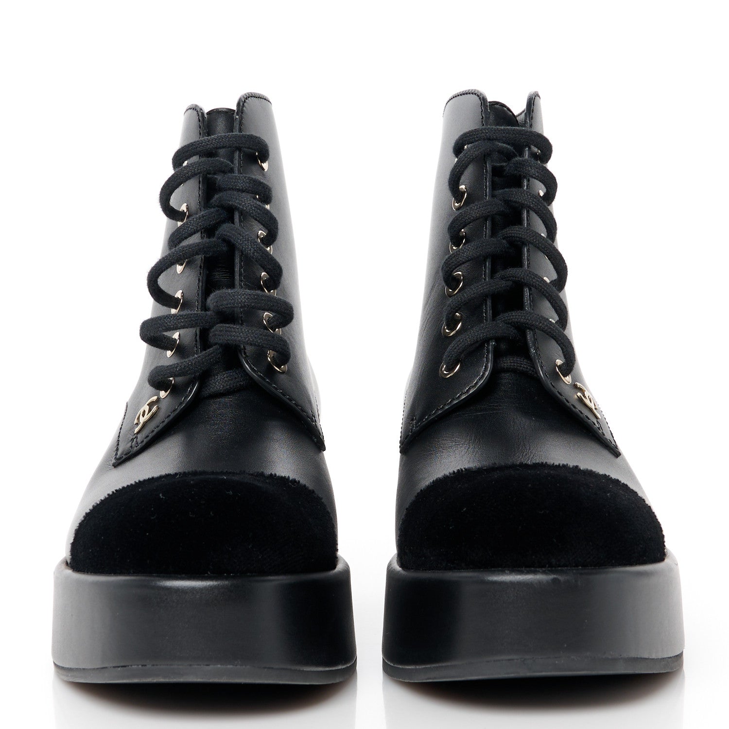 Chanel Calfskin Velvet CC Cap Toe Boots 39.5 Black 2 of 8