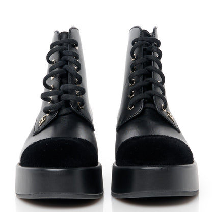 Chanel Calfskin Velvet CC Cap Toe Boots 39.5 Black 2 of 8