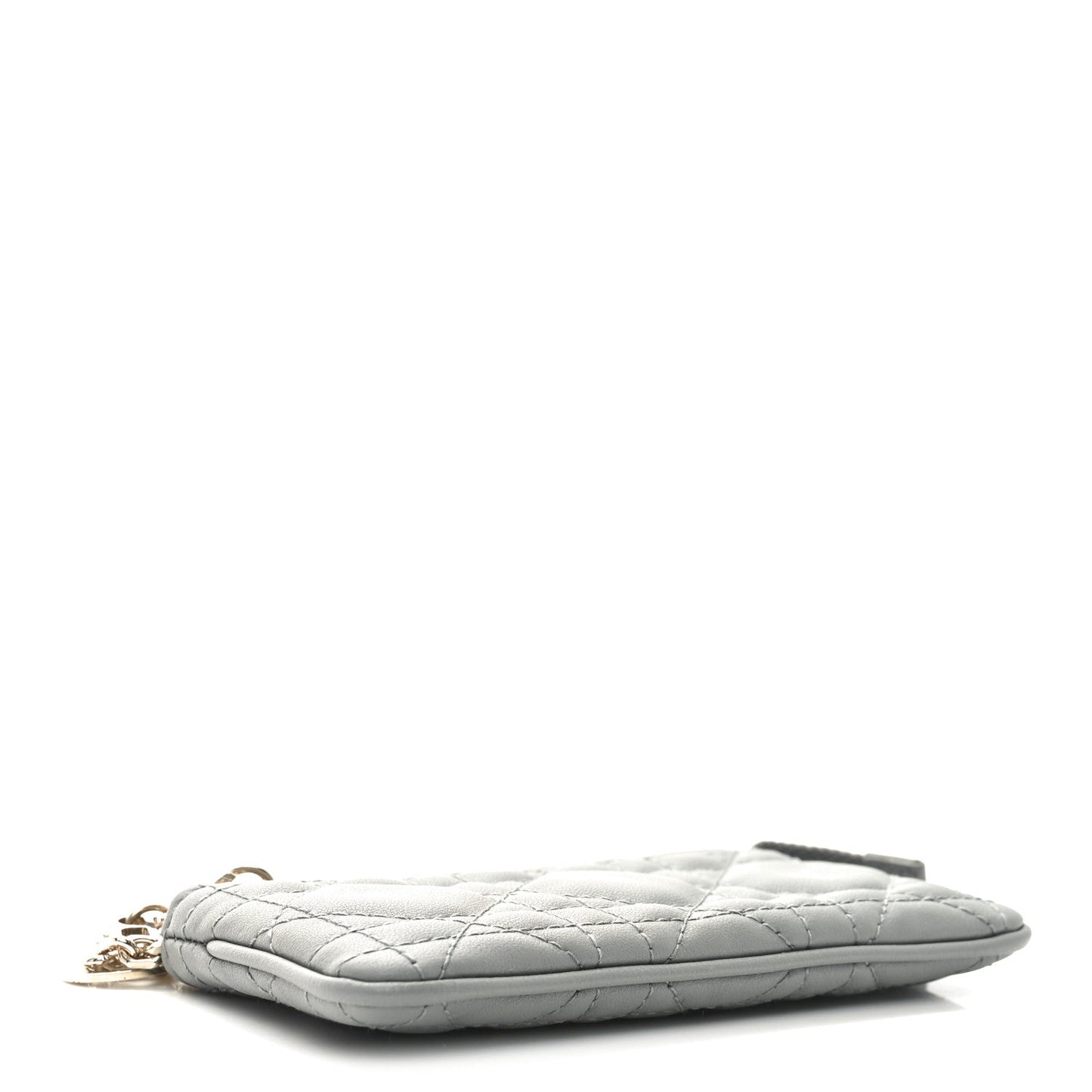 Lambskin Cannage Lady Dior Zipped Key Case Stone Grey