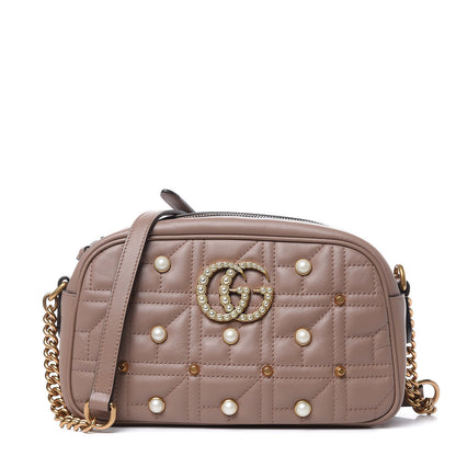 Gucci Calfskin Matelasse Studded Small Pearly GG Marmont Chain Shoulder Bag Porcelain Rose 1 of 9