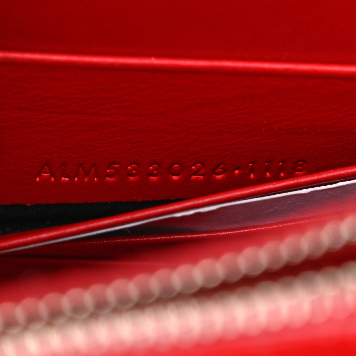 Calfskin Crocodile Embossed Monogram Sunset Chain Wallet Rouge Eros