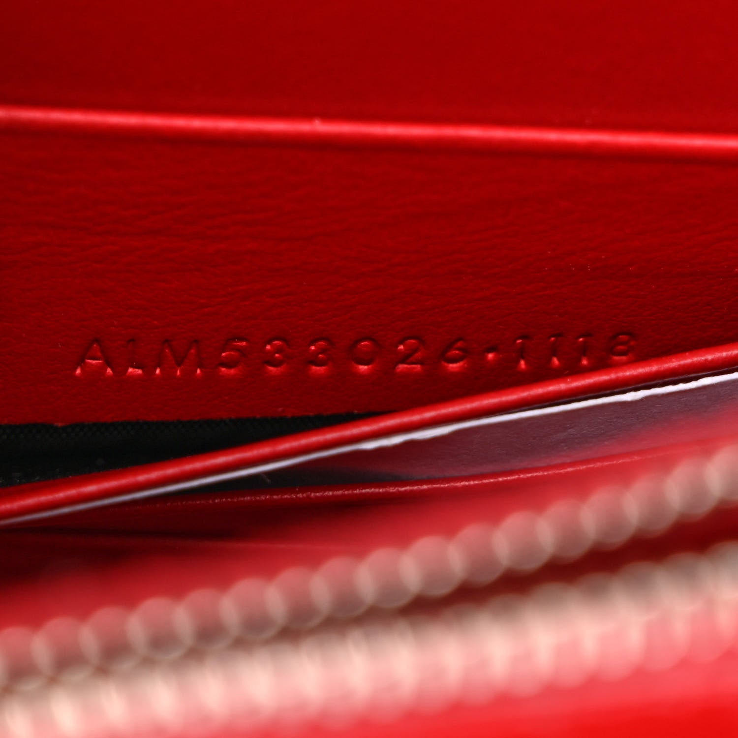 Saint Laurent Calfskin Crocodile Embossed Monogram Sunset Chain Wallet Rouge Eros 7 of 11