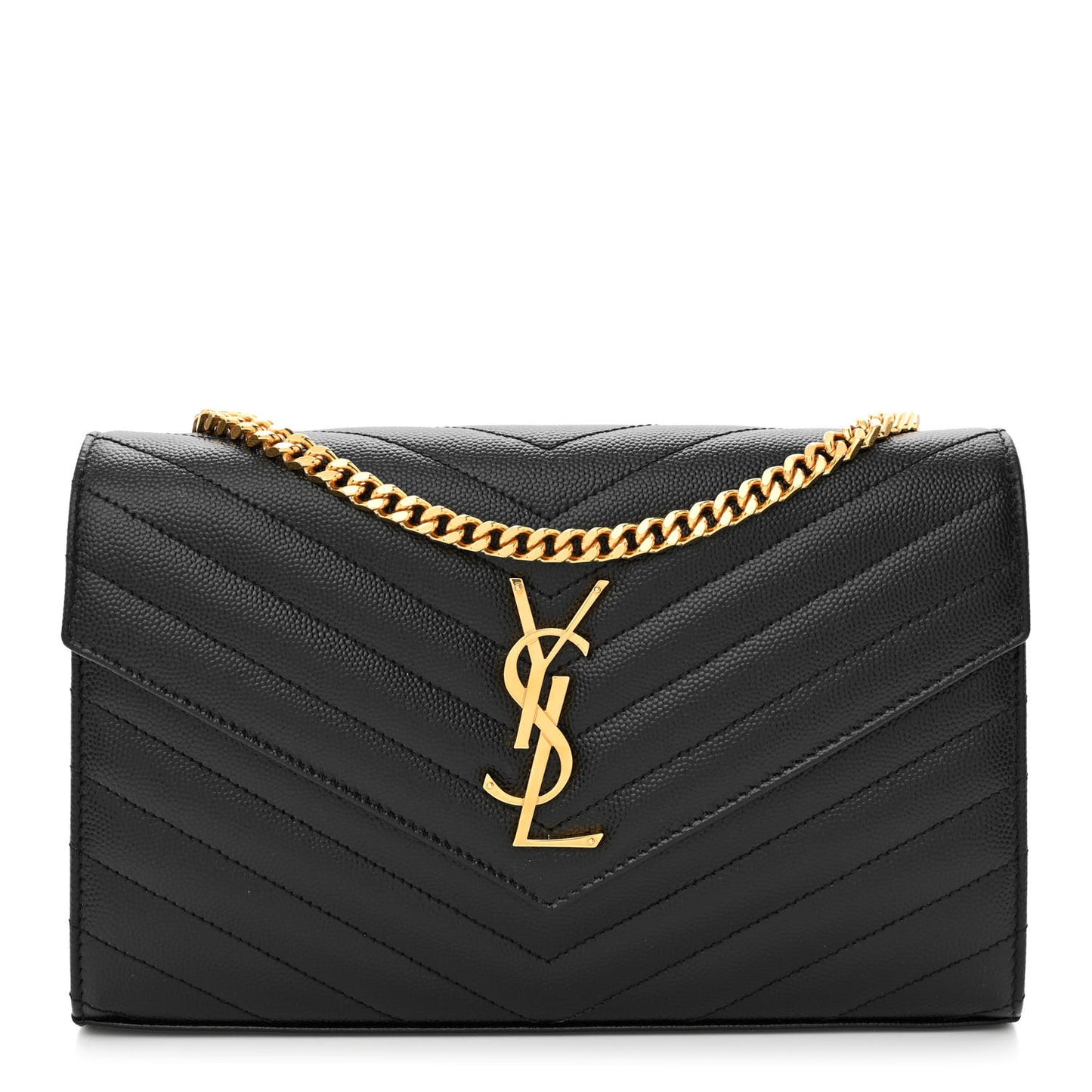 Grain De Poudre Matelasse Chevron Monogram Chain Wallet Black