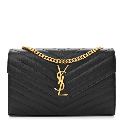 Saint Laurent Grain De Poudre Matelasse Chevron Monogram Chain Wallet Black 1 of 10