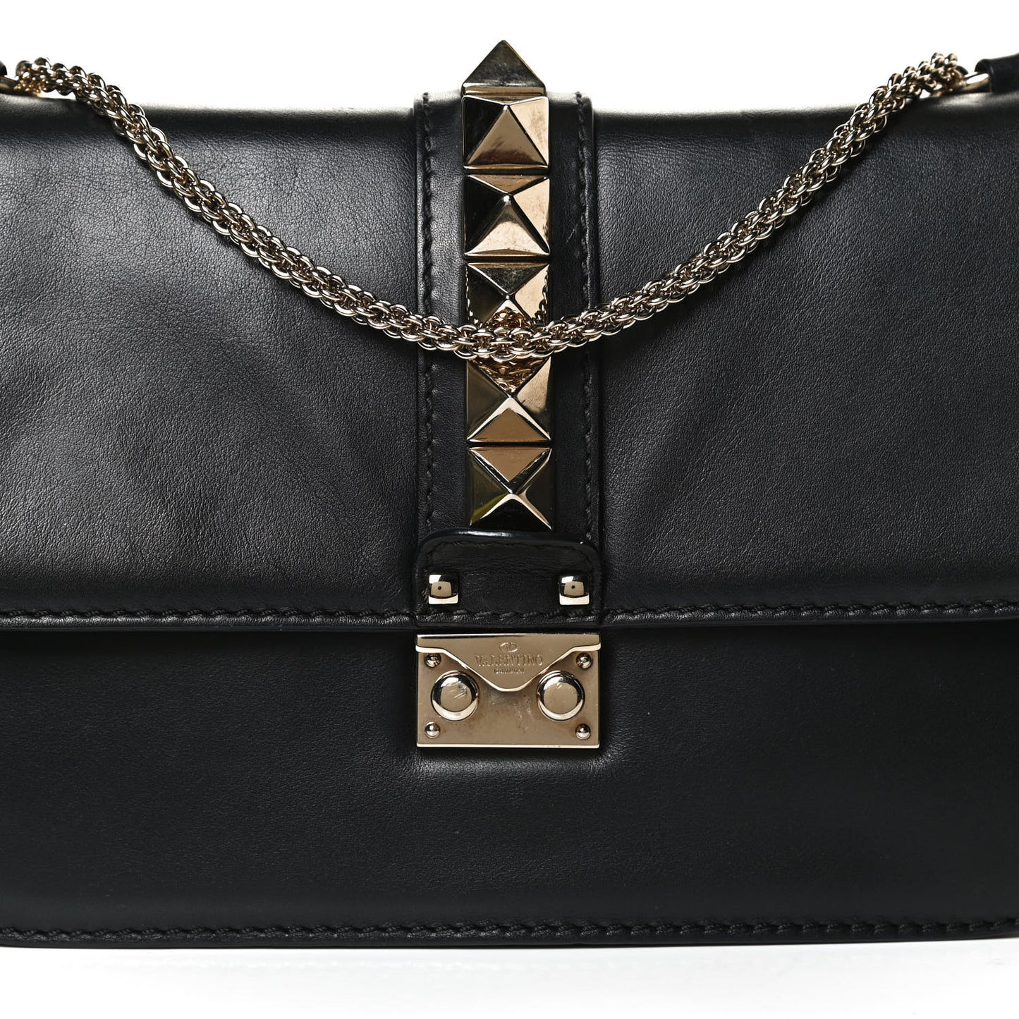 Vitello Medium Glam Lock Rockstud Flap Black