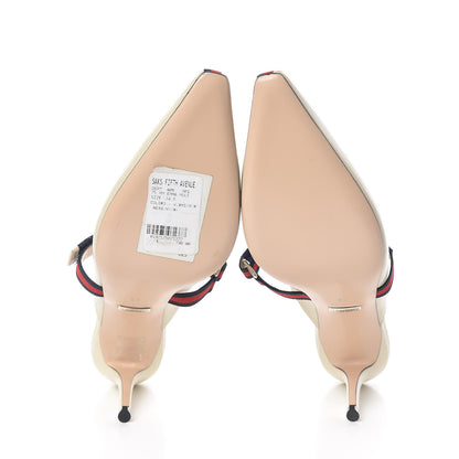 Gucci Malaga Kid Sylvie Web Cross Strap Mid-Heel Slides 39 Vintage White 5 of 12