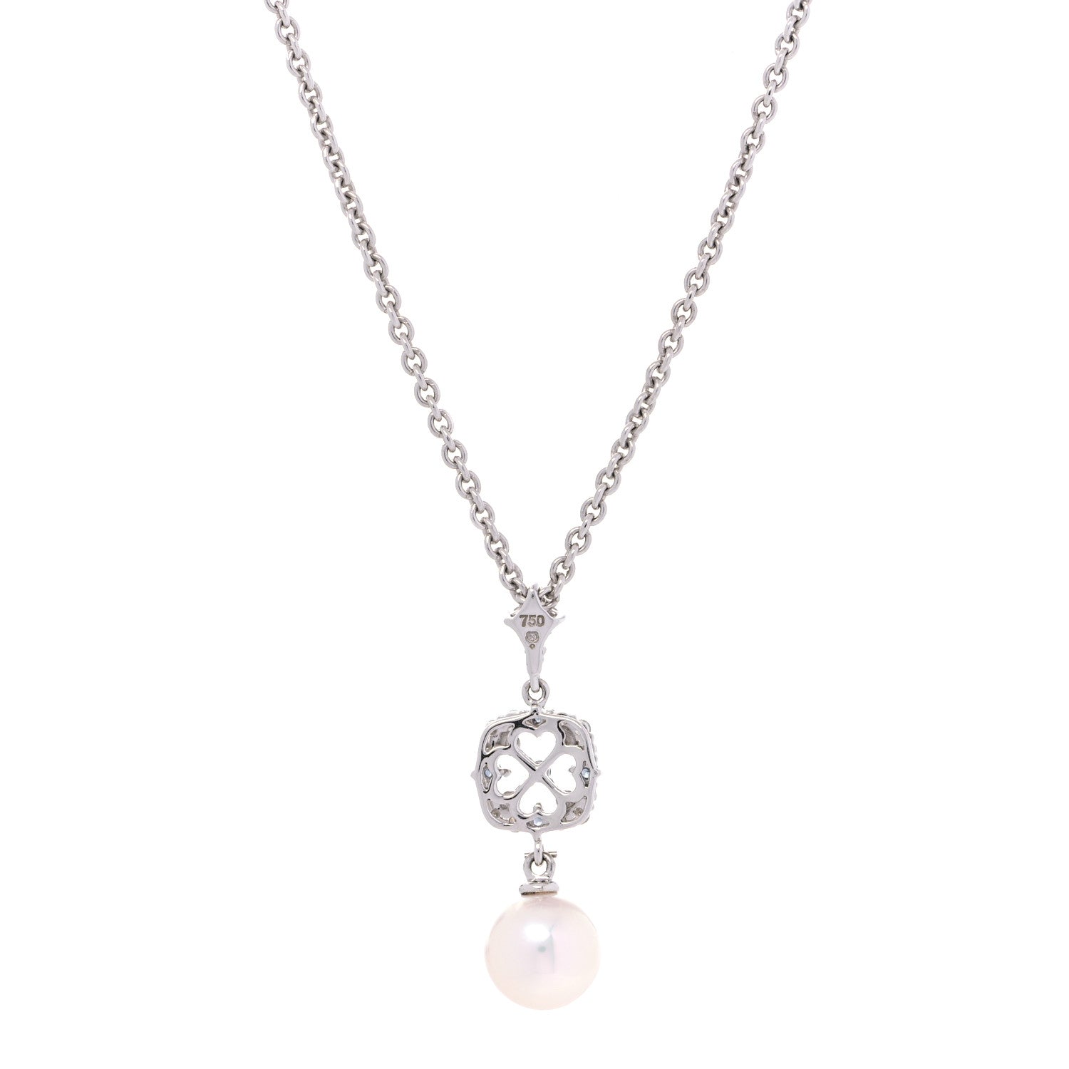 Mikimoto 18K White Gold Diamond Blue Sapphire Akoya Pearl 8mm Drop Pendant Necklace 3 of 5