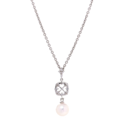 Mikimoto 18K White Gold Diamond Blue Sapphire Akoya Pearl 8mm Drop Pendant Necklace 3 of 5
