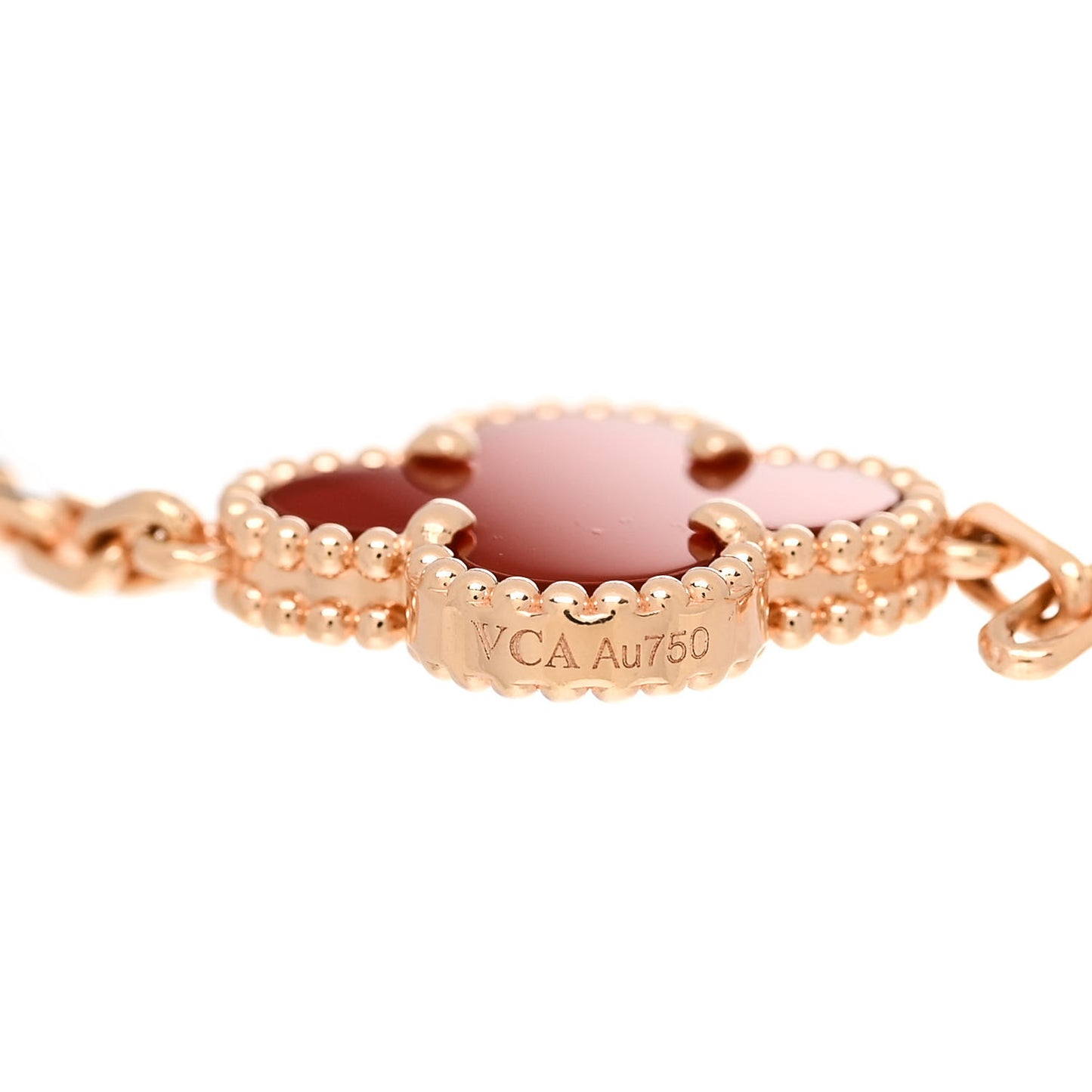 18K Rose Gold Carnelian 5 Motifs Guilloche Vintage Alhambra Bracelet