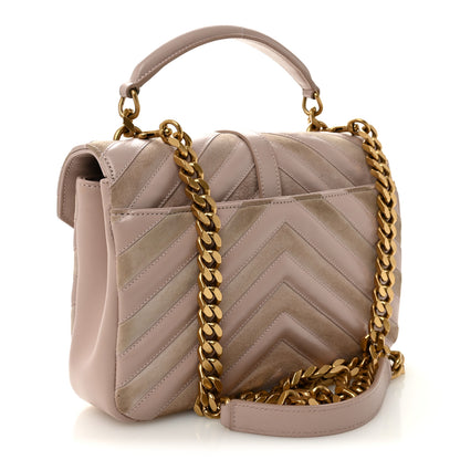 Saint Laurent Calfskin Suede Matelasse Chevron Medium Monogram College Bag Rose Poudre 3 of 9
