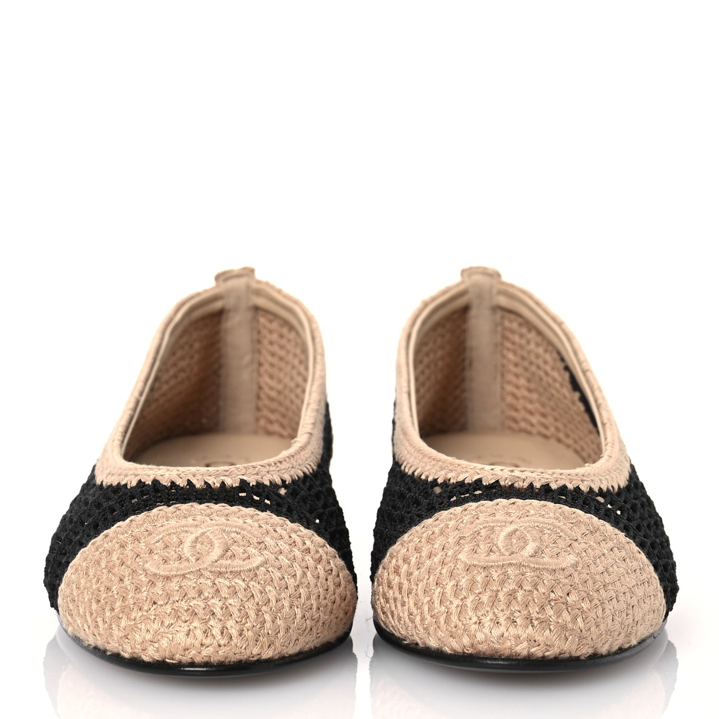 Raffia Cap Toe Ballerina Flats 36 Black Beige