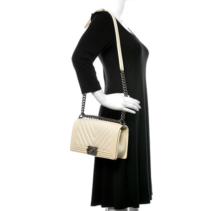 Chanel Calfskin Chevron Quilted Medium Boy Flap Ivory 2 of 11