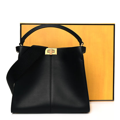 Fendi Vitello Seta Glazed Fabric FF 1974 Medium Peekaboo X-Lite Black Mogano Panna 14 of 14