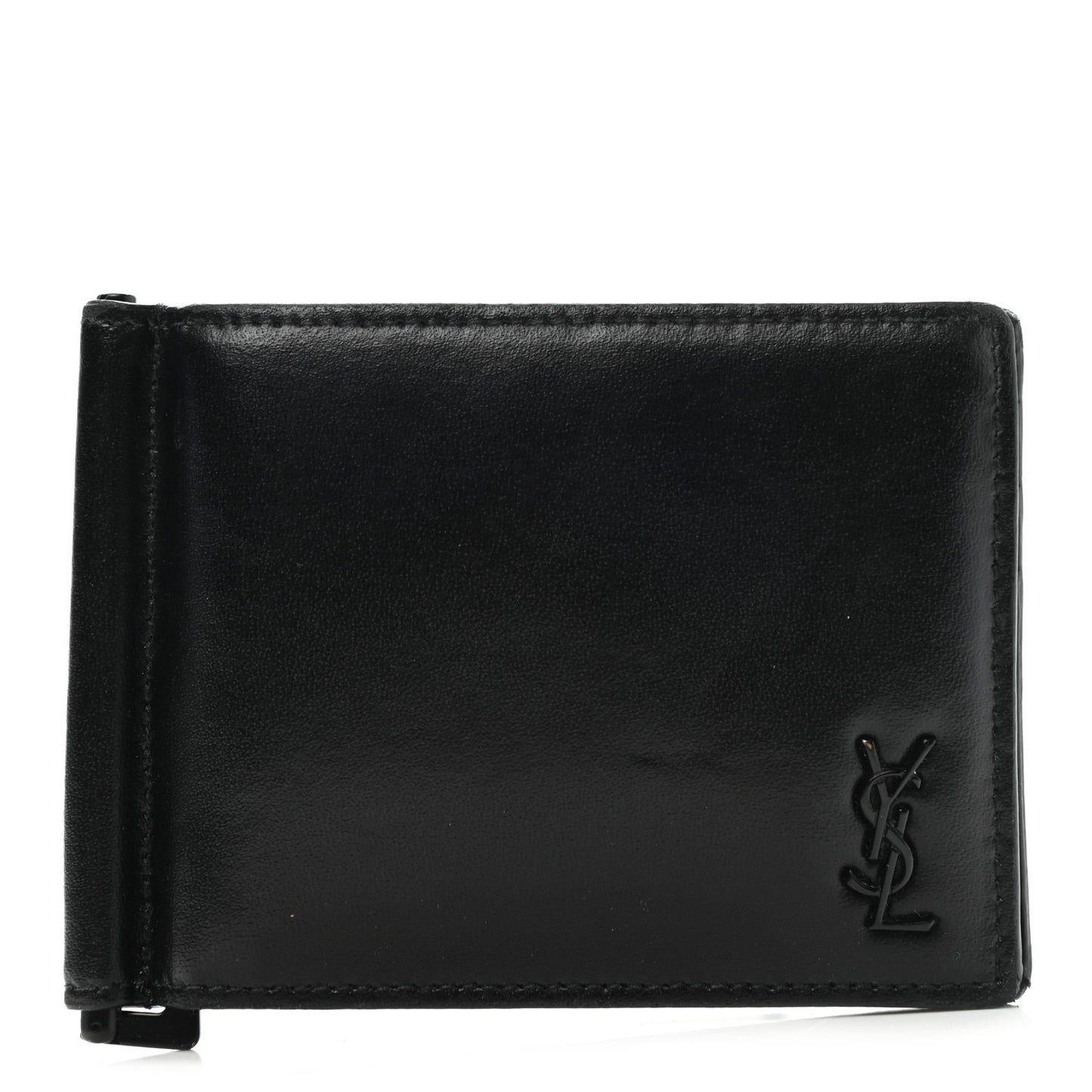 Matte Calfskin Tiny Cassandre Bill Clip Wallet Black