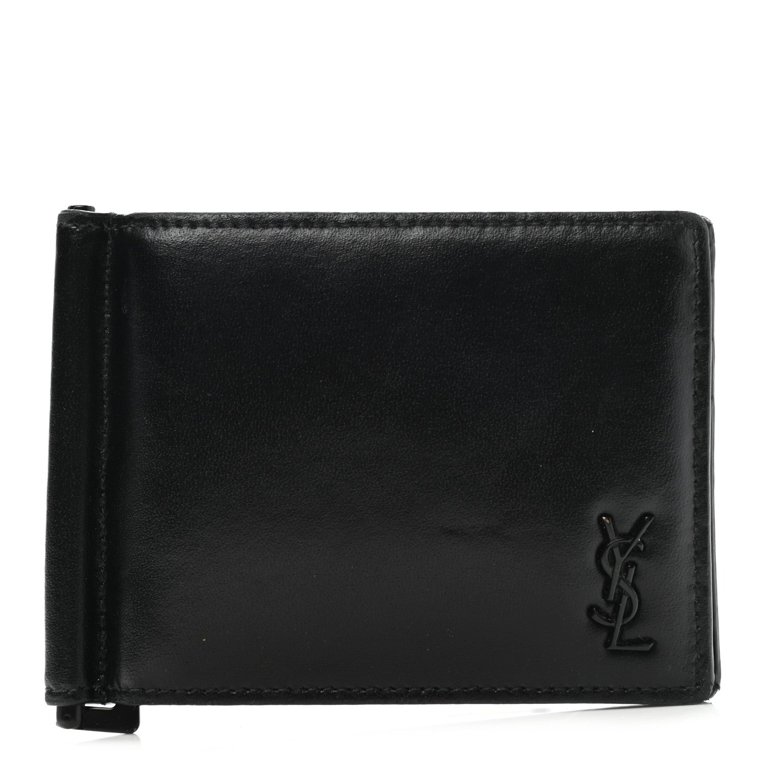 Saint Laurent Matte Calfskin Tiny Cassandre Bill Clip Wallet Black 1 of 9