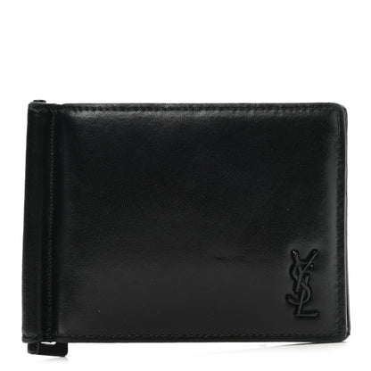 Saint Laurent Matte Calfskin Tiny Cassandre Bill Clip Wallet Black 1 of 9