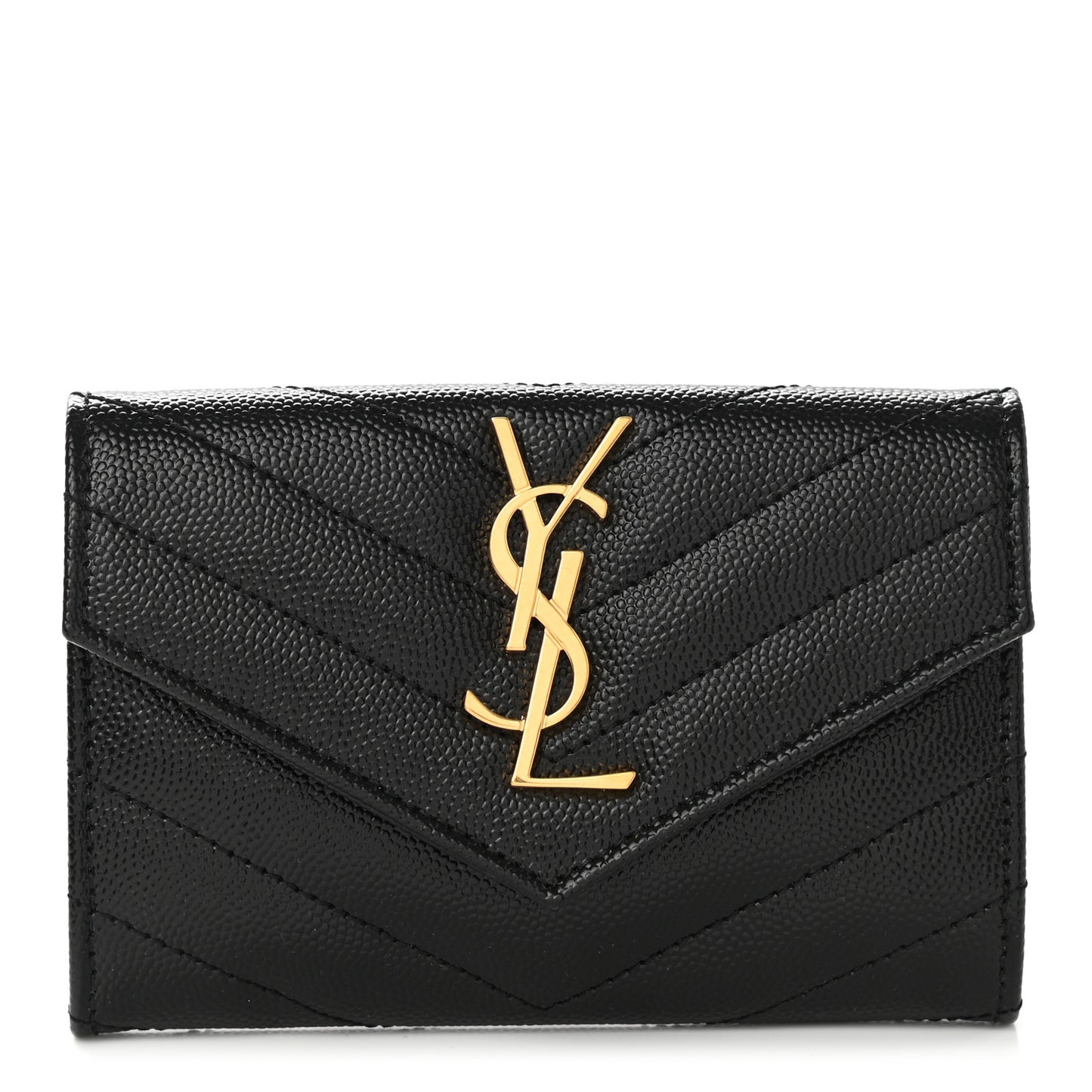 Grain De Poudre Matelasse Chevron Small Monogram Envelope Wallet Black