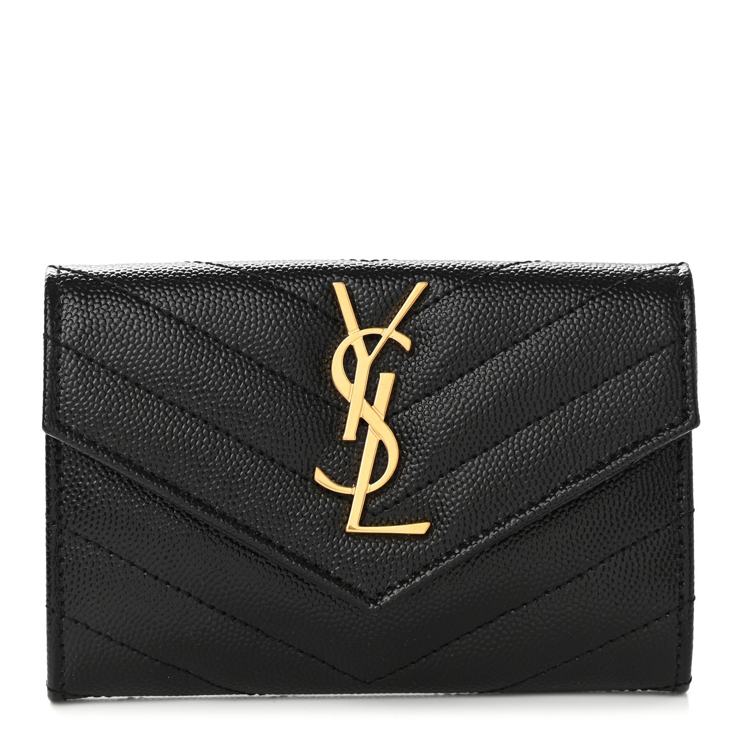 Saint Laurent Grain De Poudre Matelasse Chevron Small Monogram Envelope Wallet Black 1 of 8