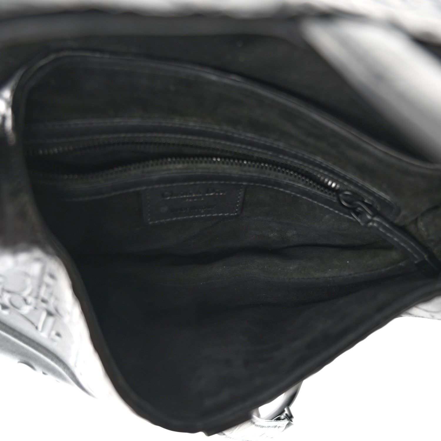 Christian Dior Calfskin Embossed Oblique Saddle Bag Black 5 of 11