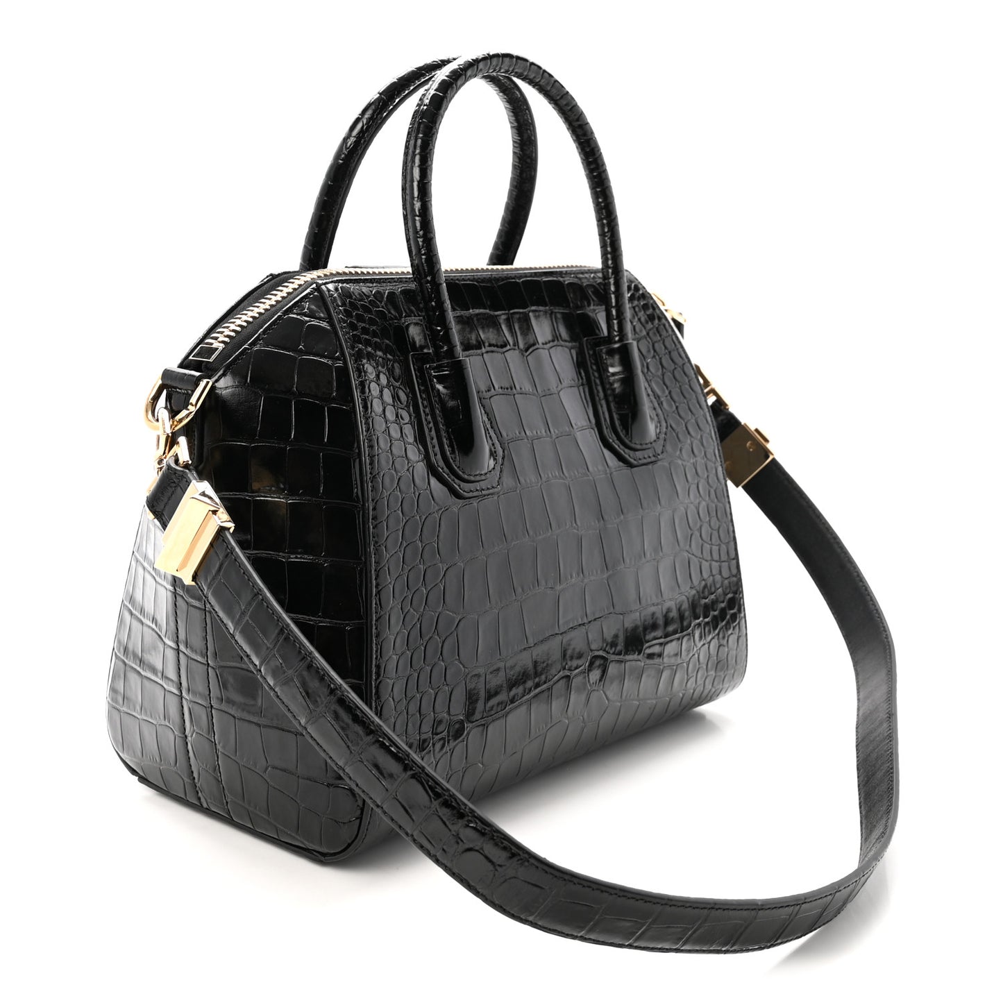 Calfskin Crocodile Embossed Small Antigona Black