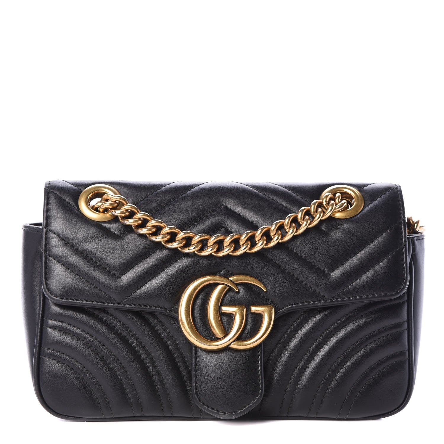 Gucci Calfskin Matelasse Mini GG Marmont Shoulder Bag Black 1 of 10