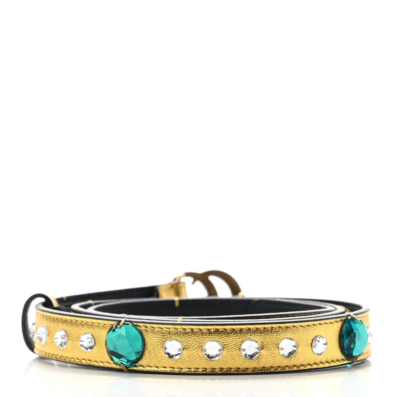 Gucci Calfskin Crystal Embellished Double G Belt 95 38 Gold 2 of 5