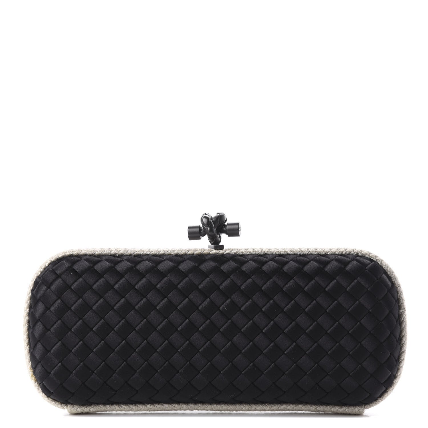 Bottega Veneta Satin Intreccio Impero Stretch Knot Clutch Black Natural 1 of 8