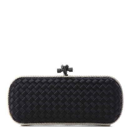 Bottega Veneta Satin Intreccio Impero Stretch Knot Clutch Black Natural 1 of 8