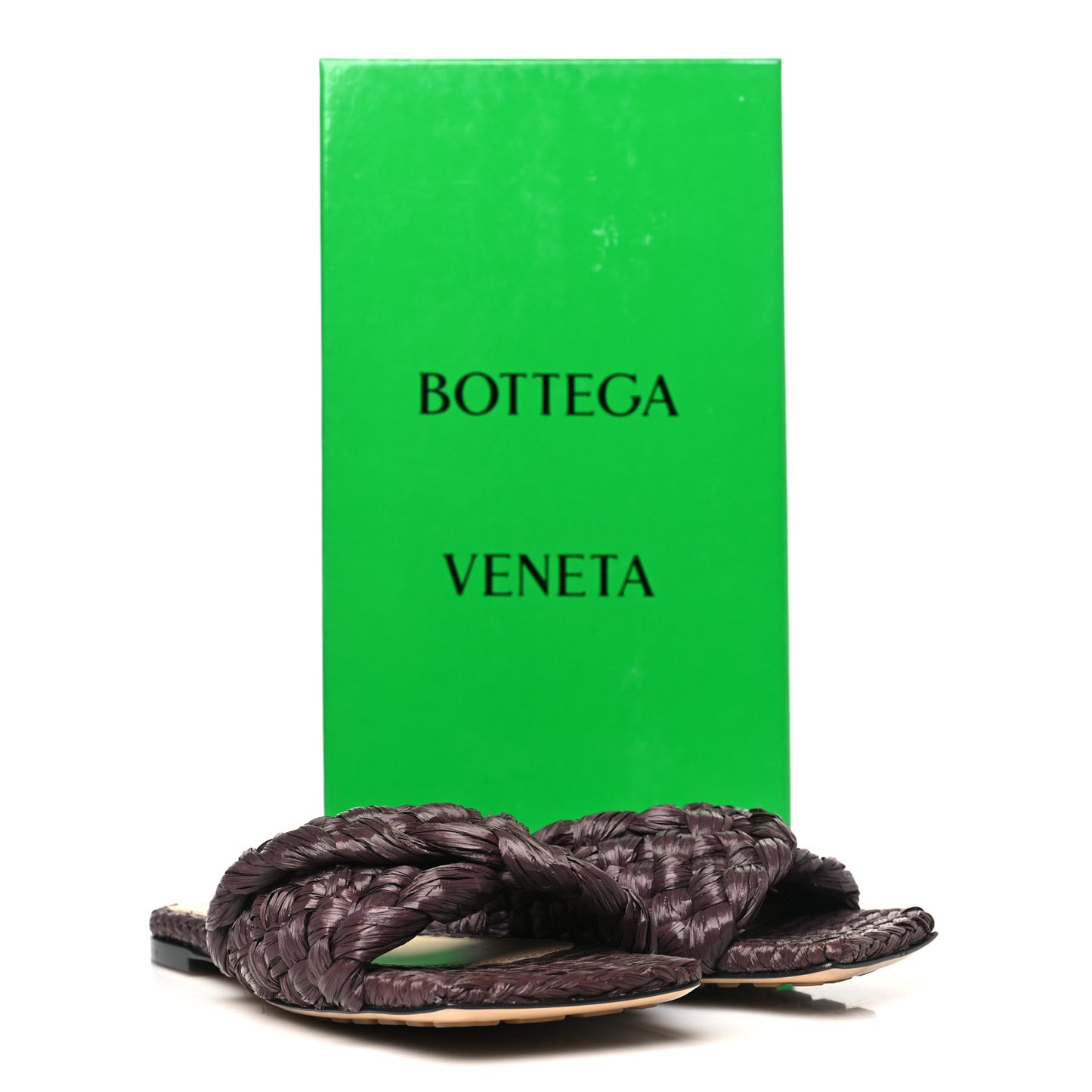 Raffia Twisted Intrecciato Stretch Flat Sandals 38.5 Bitter Chocolate
