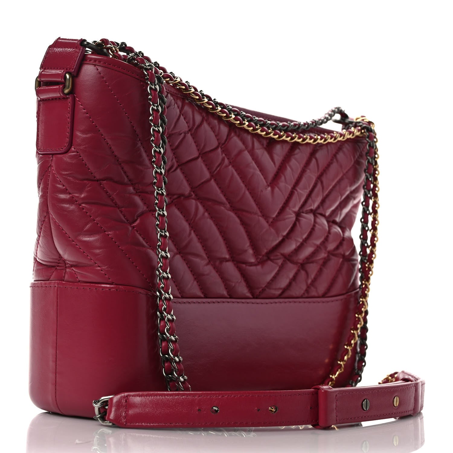 Chanel Aged Calfskin Chevron Quilted Medium Gabrielle Hobo Dark Pink 3 of 9
