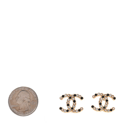 Chanel Resin Pearl Crystal CC Earrings Gold Black 2 of 4
