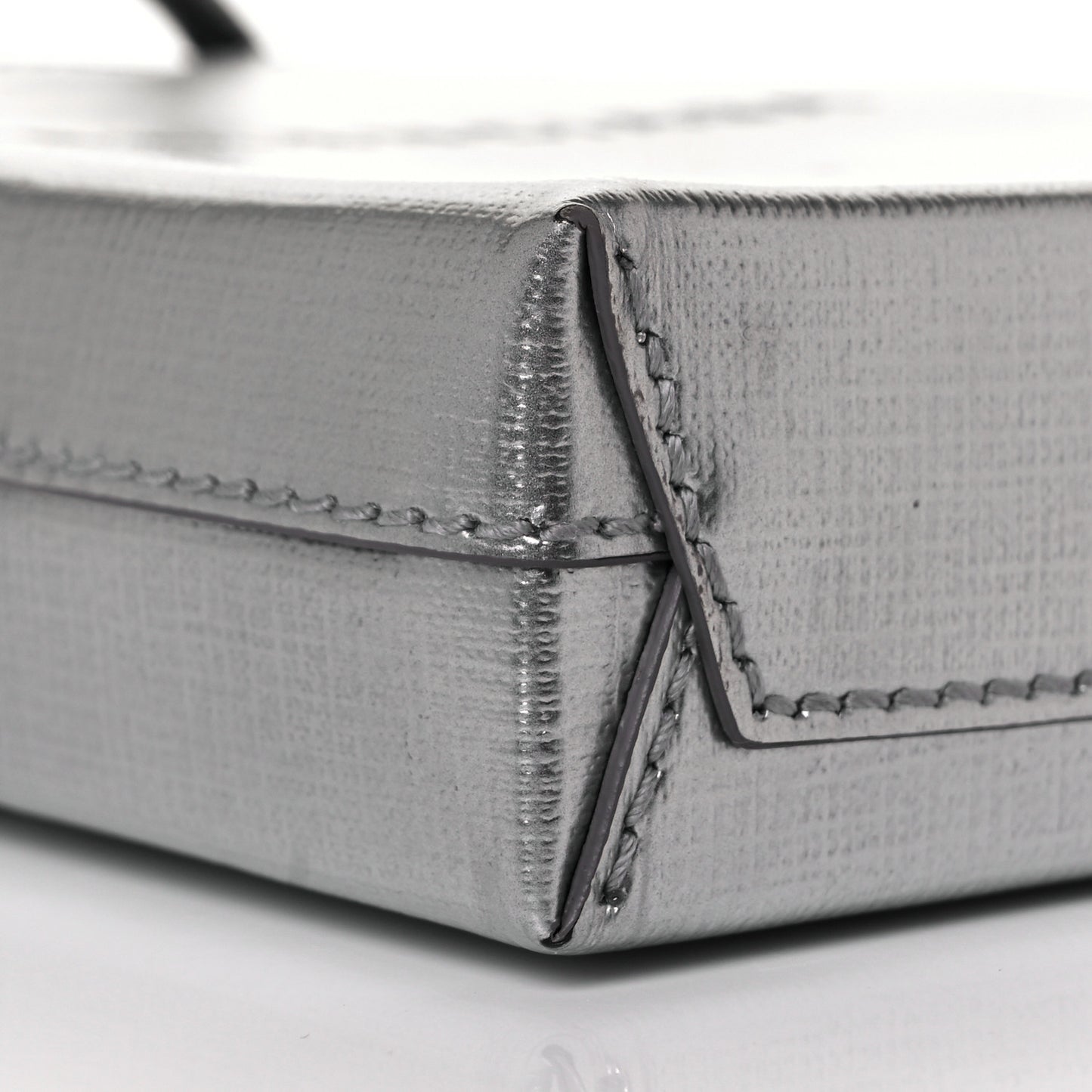 Metallic Textured Calfskin Logo Shopping Phone Holder Bag Silver