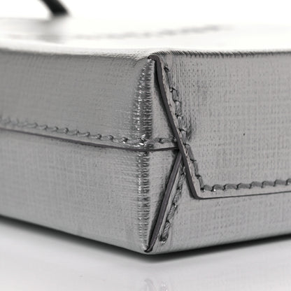 Balenciaga Metallic Textured Calfskin Logo Shopping Phone Holder Bag Silver 7 of 7