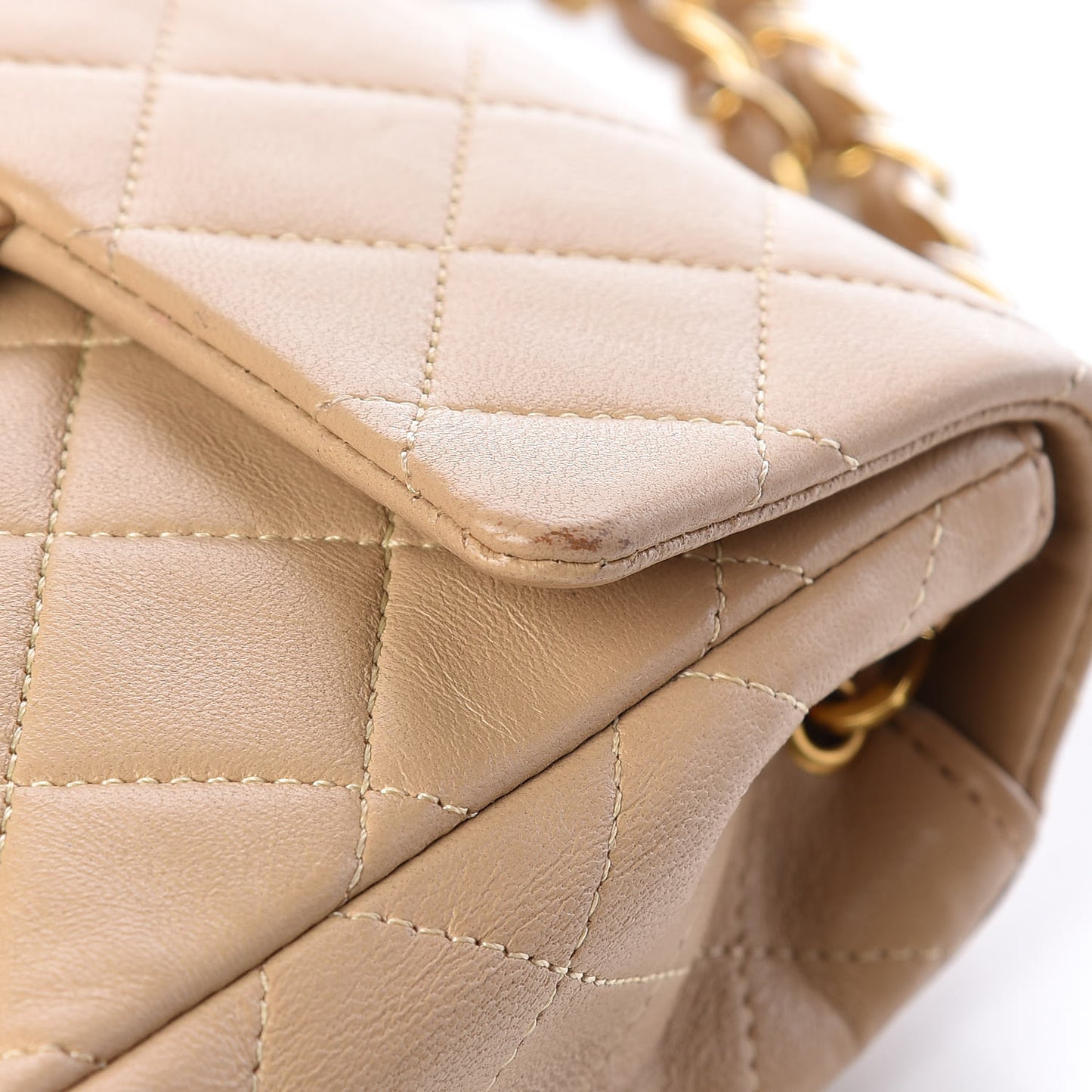 Lambskin Quilted Mini Square Flap Beige