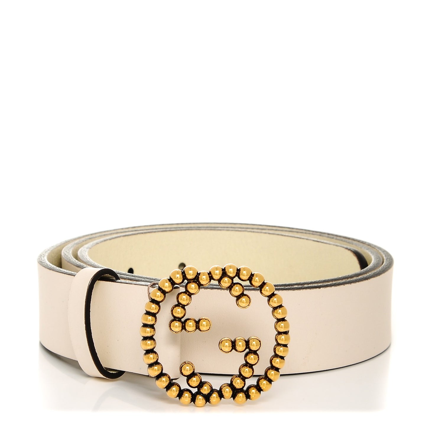 Margaux Calfskin Studded Interlocking G 30mm Belt 90 36 Mystic White