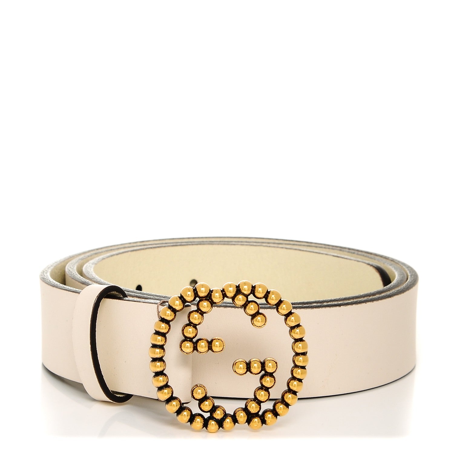 Gucci Margaux Calfskin Studded Interlocking G 30mm Belt 90 36 Mystic White 1 of 6