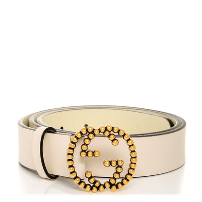 Gucci Margaux Calfskin Studded Interlocking G 30mm Belt 90 36 Mystic White 1 of 6