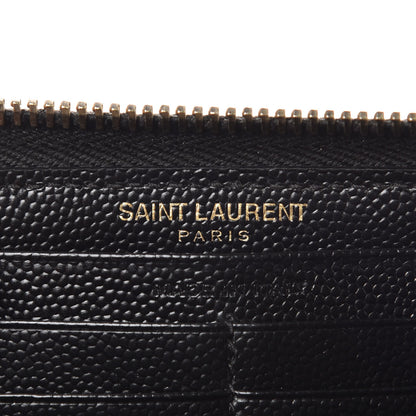 Saint Laurent Grain De Poudre Matelasse Chevron Monogram Zip Around Wallet Black 6 of 8