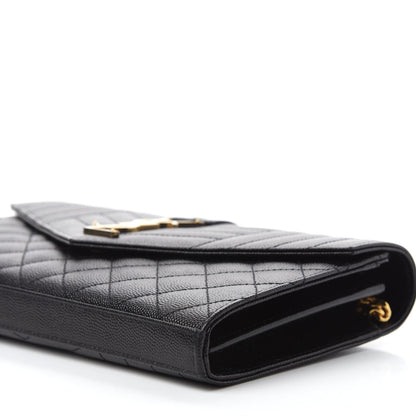 Saint Laurent Grain De Poudre Mixed Matelasse Triquilt Monogram Chain Wallet Black 7 of 10