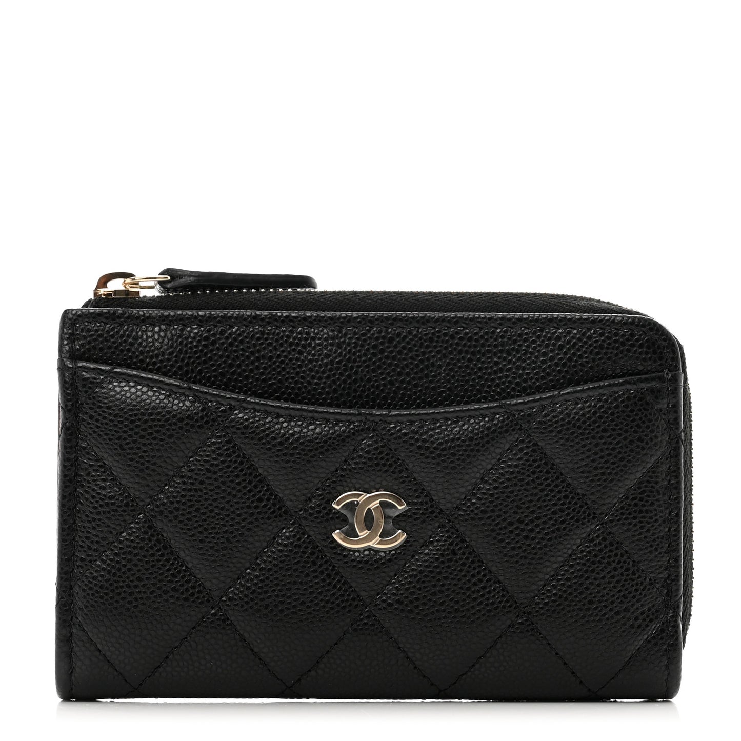 Caviar Quilted CC Zip Around Card Holder Black