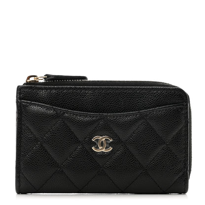Chanel Caviar Quilted CC Zip Around Card Holder Black 1 of 9