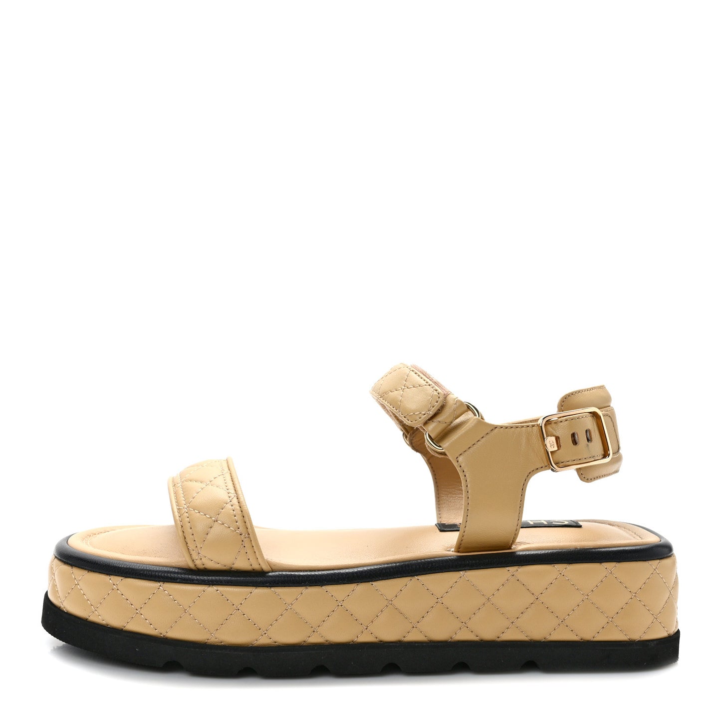 Lambskin Quilted Platform Sandals 41 Beige Black