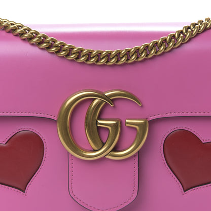 Gucci Knight Calfskin Malaga Kid Heart Medium GG Marmont Chain Handle Bag Tropical Pink Flower Hibiscus Red Multicolor 10 of 10