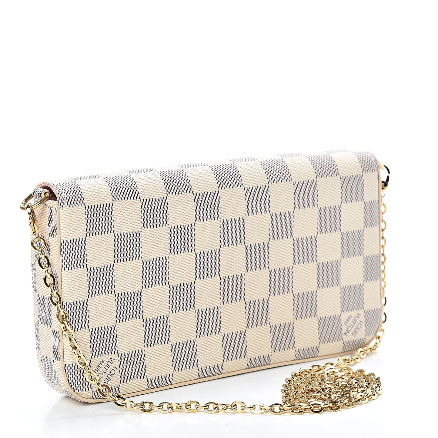 Damier Azur Pochette Felicie Chain Wallet Rose Ballerine