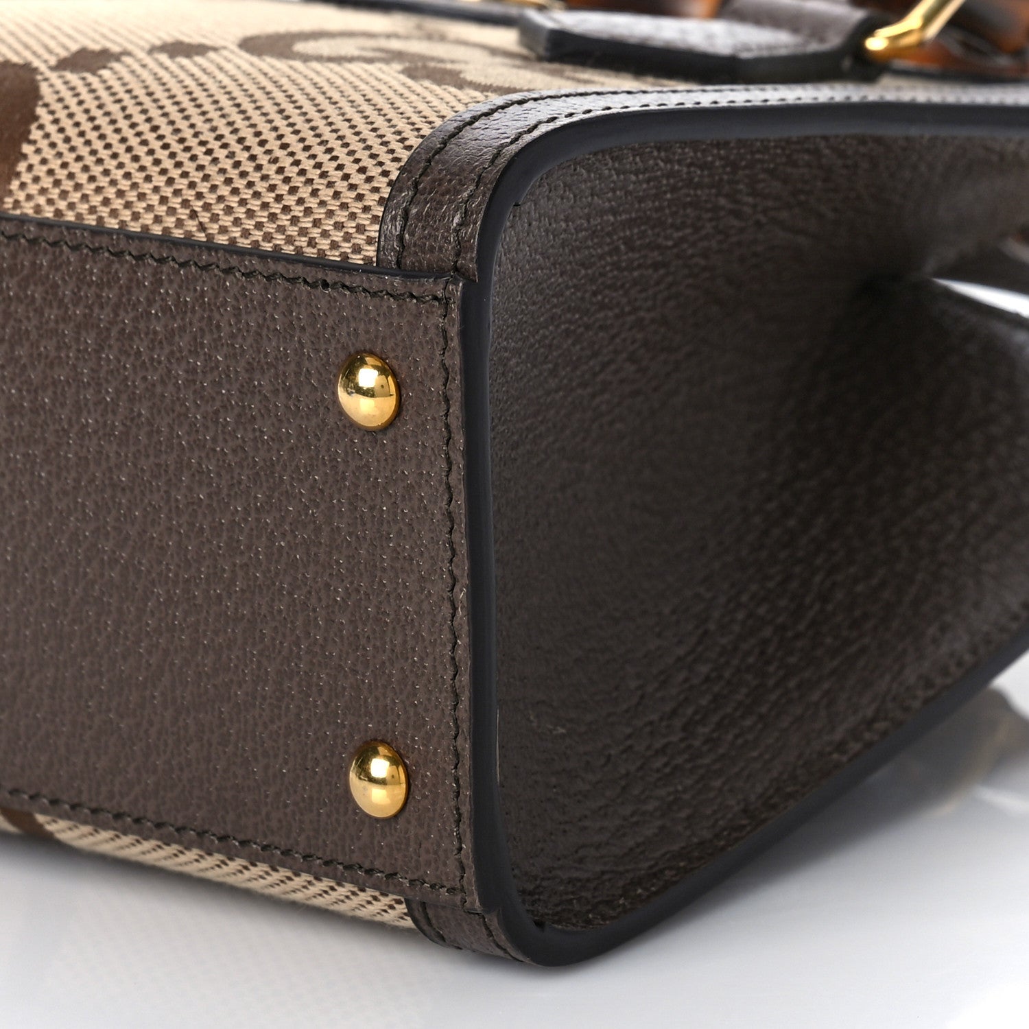 Gucci Monogram Jumbo GG Textured Dollar Calfskin Mini Diana Tote Bag Camel Ebony New Acero 9 of 9
