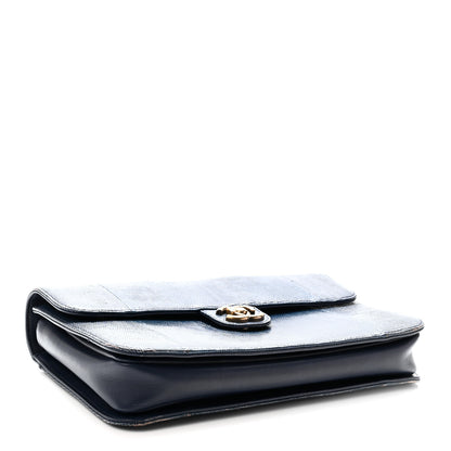 Chanel Lizard Lambskin Quilted Large Perfect Edge Flap Blue 4 of 10
