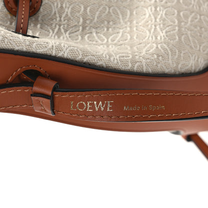 Loewe Calfskin Jacquard Linen Anagram Embroidered Mini Balloon Bucket Bag Ecru Tan 13 of 14