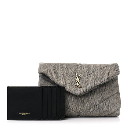 Saint Laurent Denim Quilted Monogram Loulou Puffer Pouch Clutch Blue Gray Light Azur 1 of 10